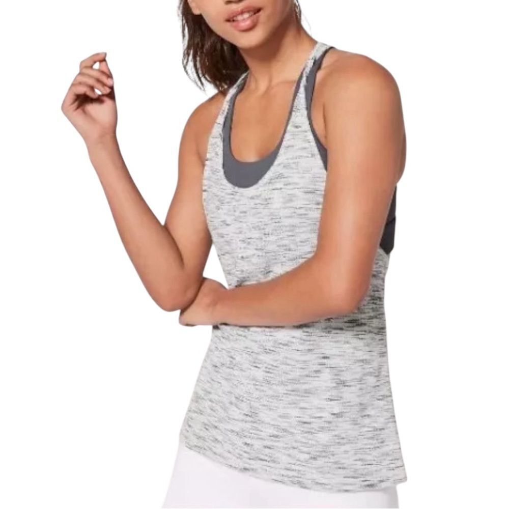 Lululemon Twist and Toil Tank Top in Space Dye White/Black/Gray | Size 10